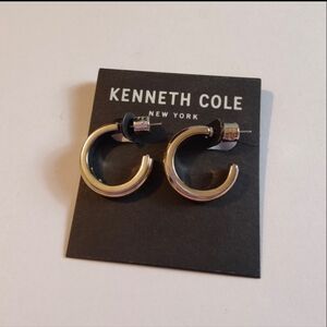 Kenneth Cole New York Two-Tone Hoop Earrings ‎ Silver Gold KC Minor Flaw